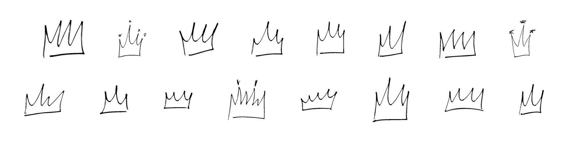 Hand drawn crown doodle, abstract sketch style with brush and crayon lines. icon for queen, king, and princess themes. Flat vector illustration isolated on white background.