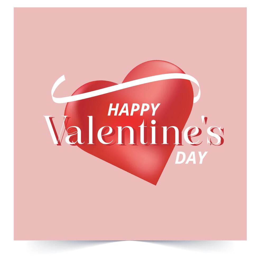 Happy Valentine's day red heart Vector card Design