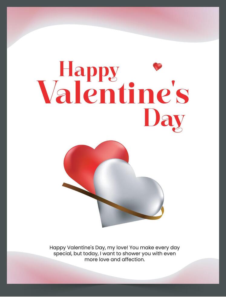 Happy Valentine's day red heart Vector card Design