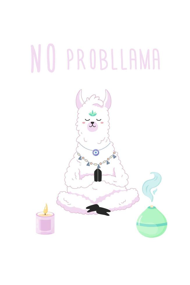 No problemallama, linda llama meditando, impresión para tu camiseta impresión diseño, yoga estudio, bloc vector