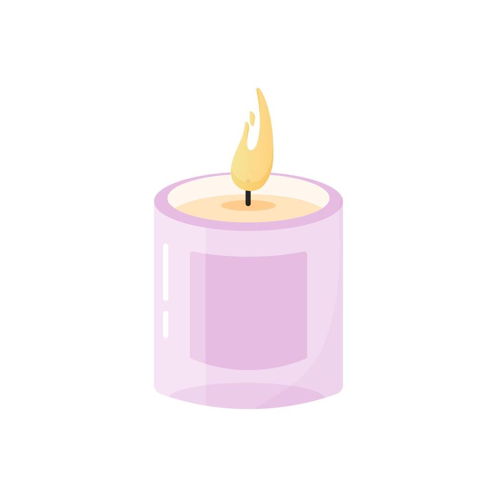 burning aroma candle in glass container , cartoon style isolated on white background vector