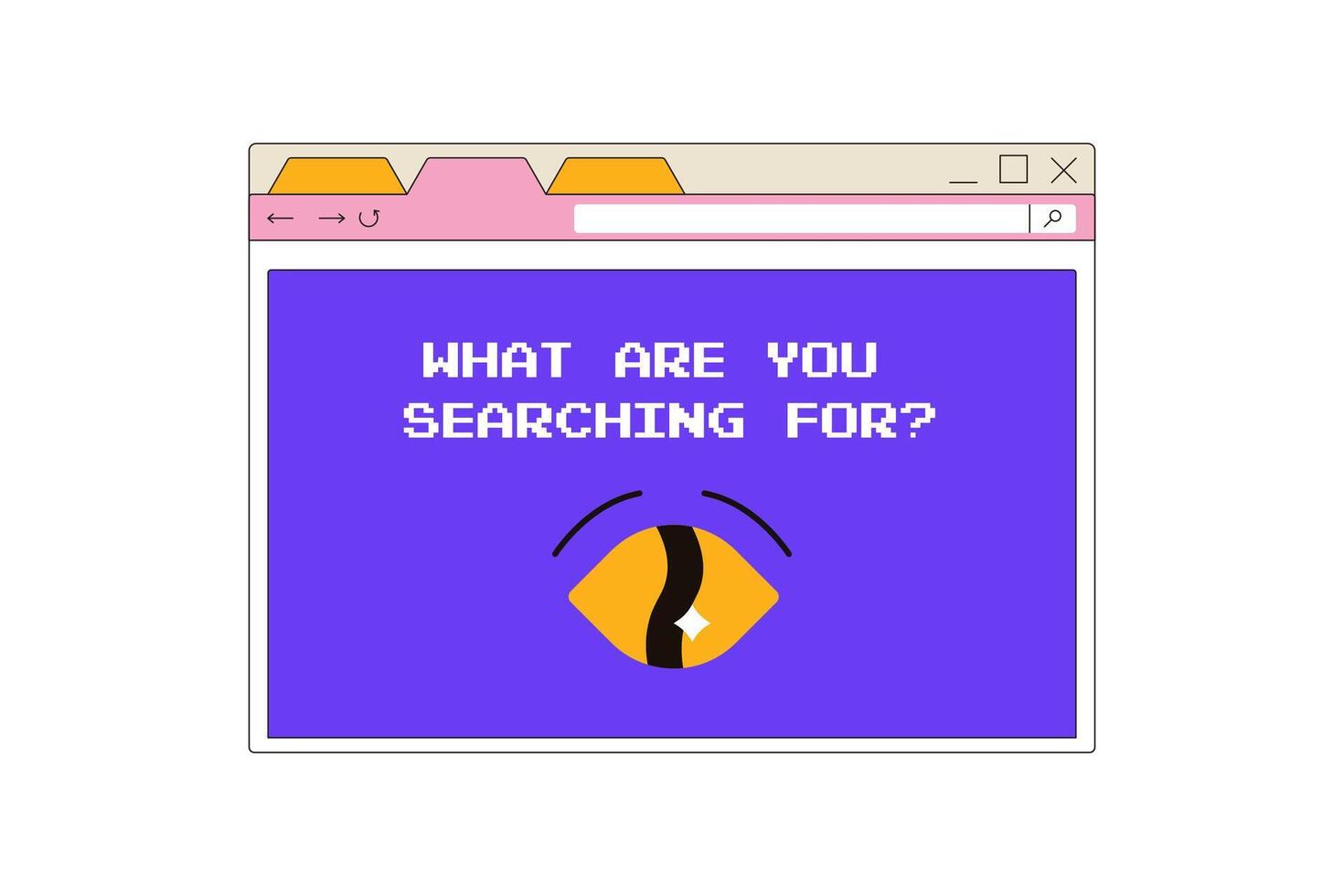 y2k interface, retro groovy psychedelic, window browser with eye, search vector
