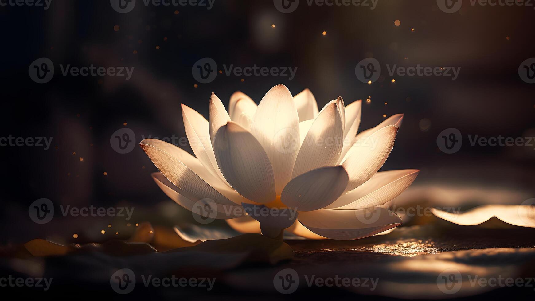 AI generated zen ambience - lotus flower on water surface with bokeh. Neural network generated image photo
