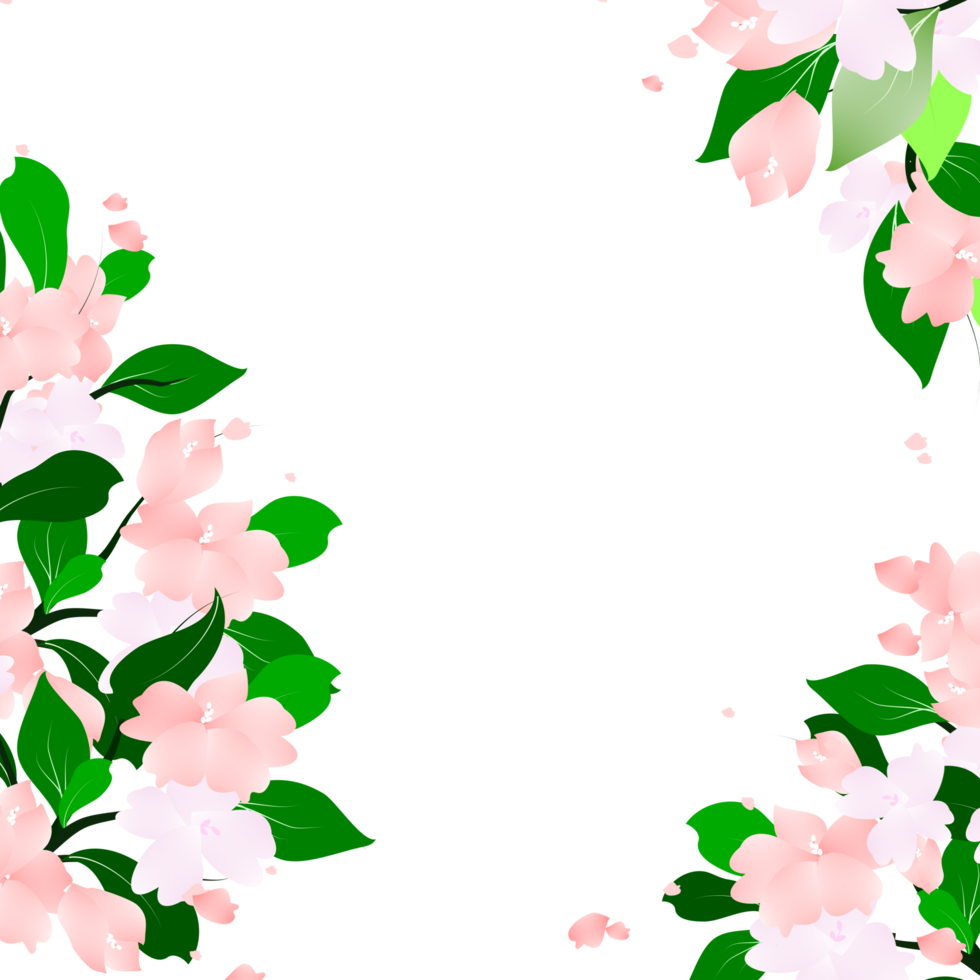 Floral Frame Illustration Hand Drawn Clipart. Leaves Flowers Card  Border. Botanical Garden Background. png