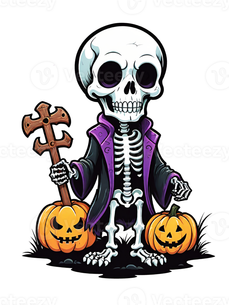 AI generated Halloween illustration of skeleton on transparent background png