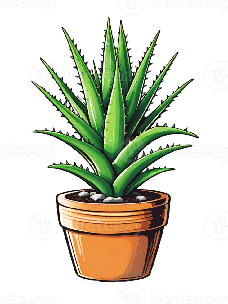AI generated Illustration of aloe vera plant in pot on transparent background png