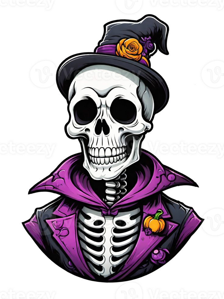 AI generated Halloween skeleton with pumpkins on transparent background png