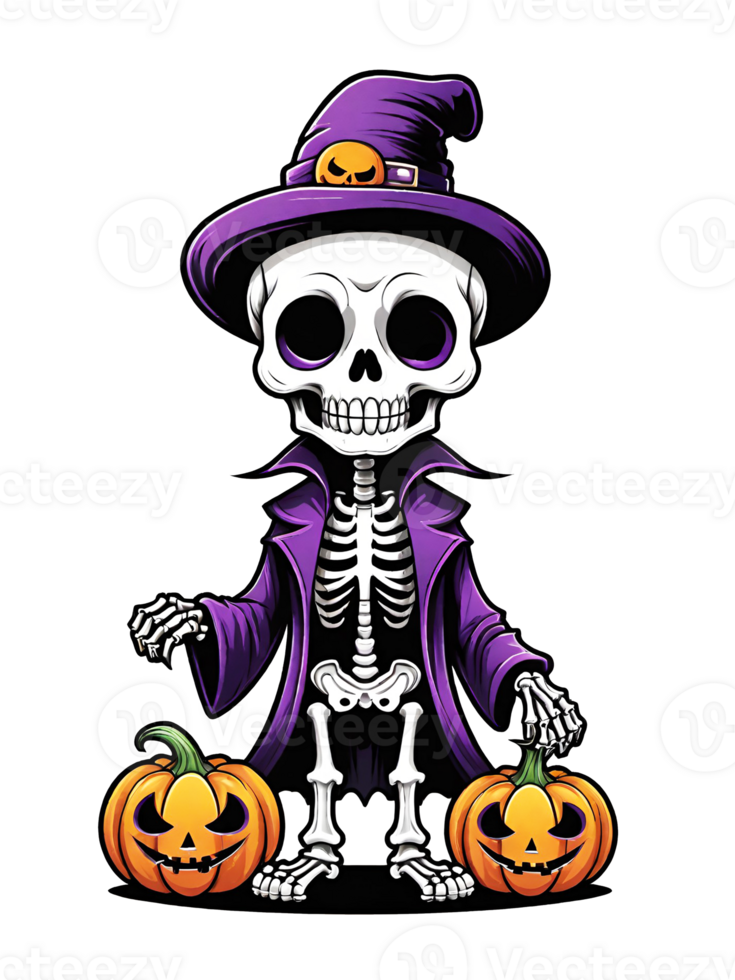 AI generated Halloween skeleton with pumpkins on transparent background png