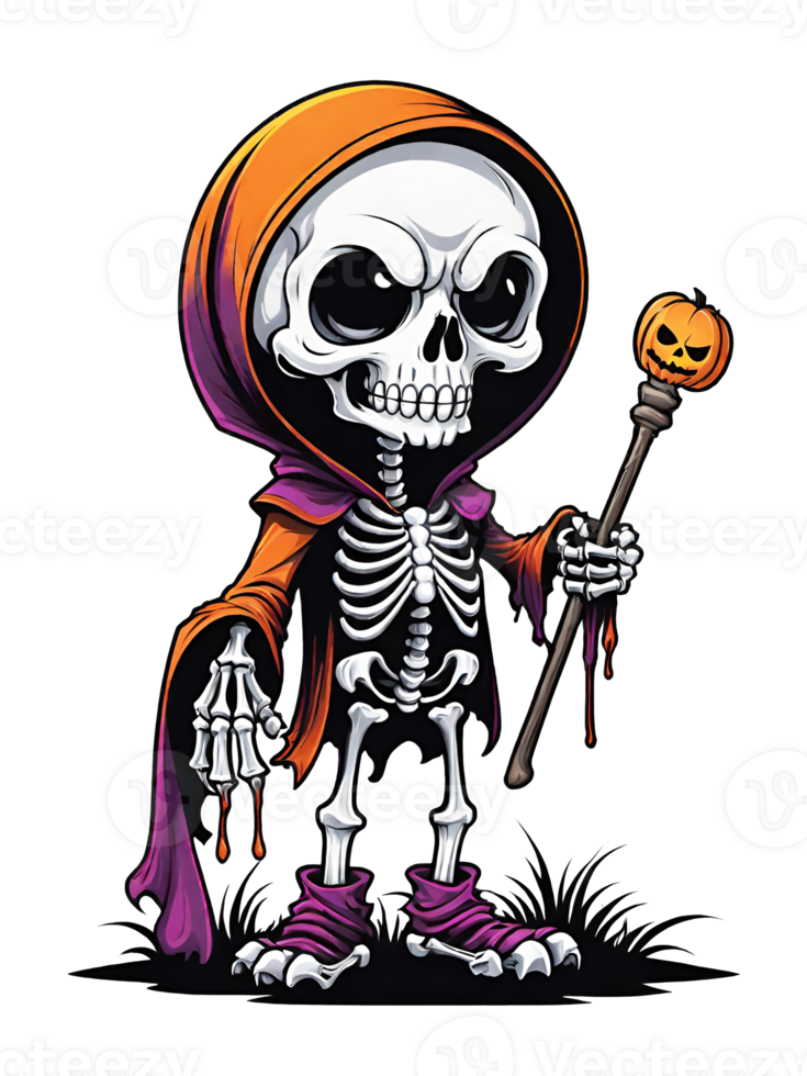 AI generated Halloween illustration of skeleton on transparent background png
