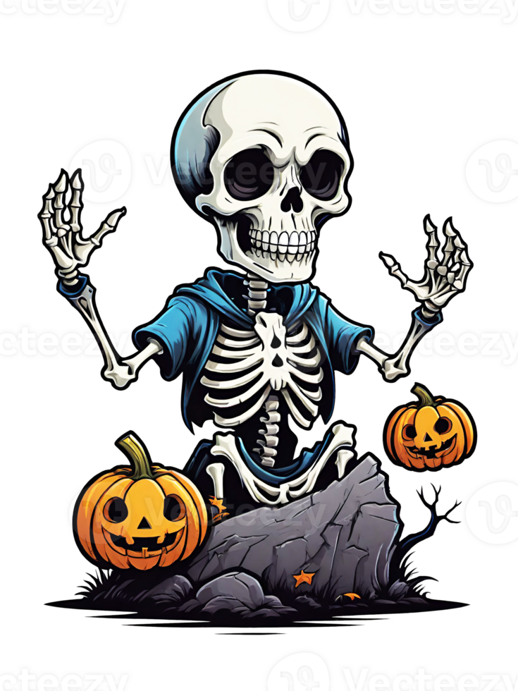AI generated Halloween illustration of skeleton on transparent background png