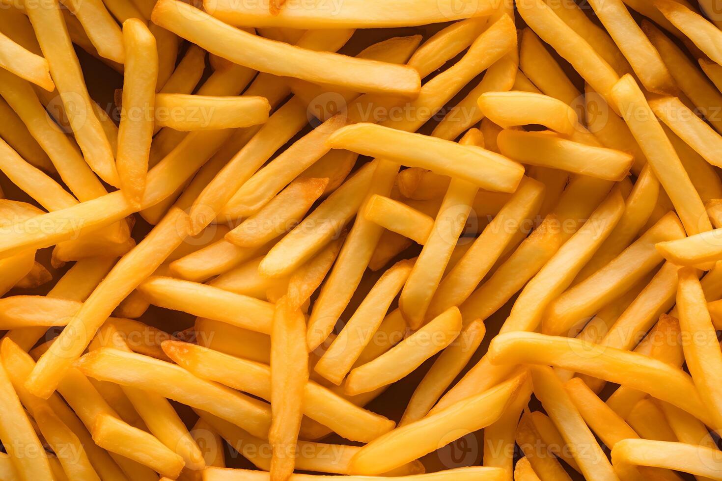 AI generated seamless texture and full-frame background of piled French fries, neural network generated image photo