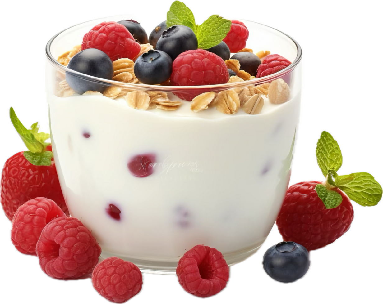 ai generato Yogurt con muesli e frutti di bosco png