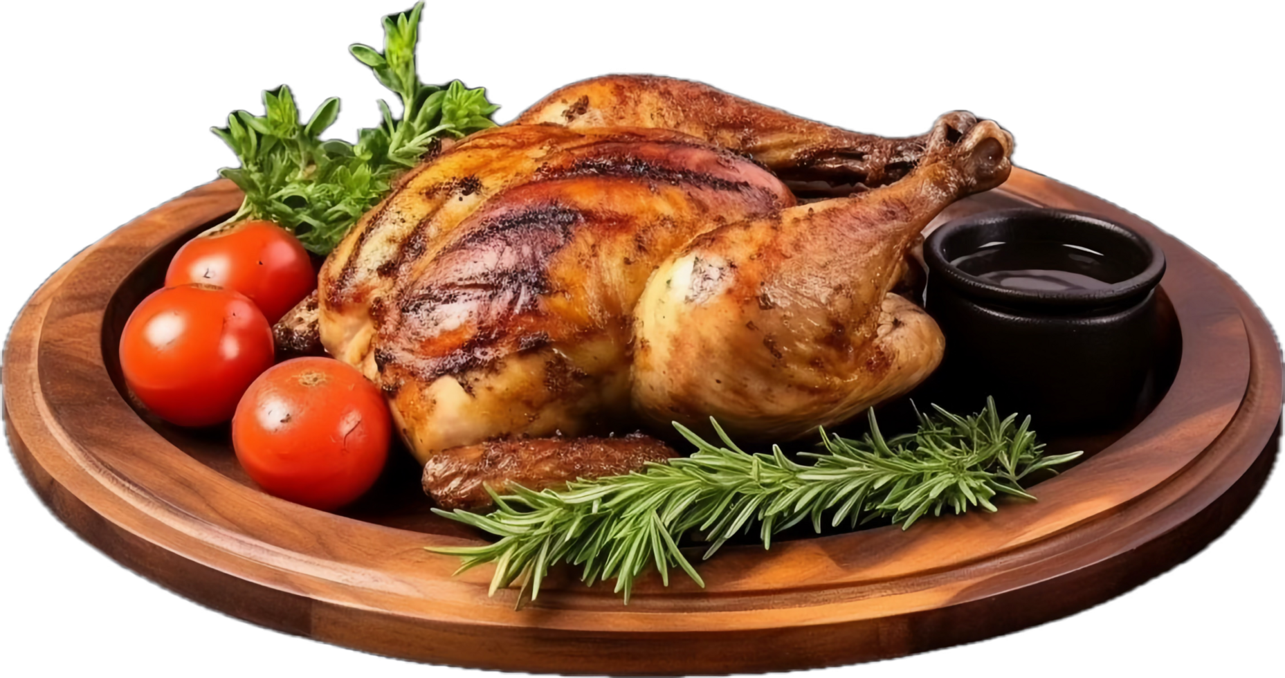 AI generated whole grilled chicken plate png
