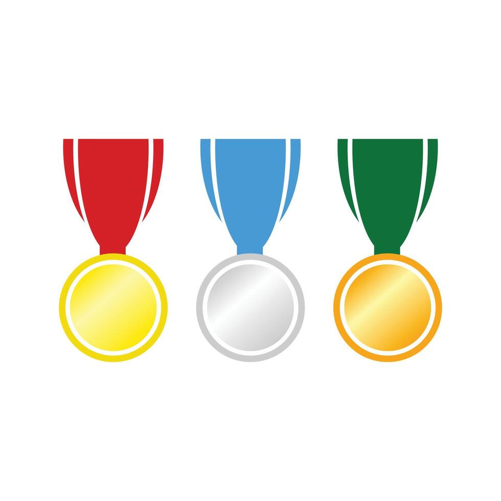 Gold, silver and bronze medal icon on white background. Vector illustration. medal design element, symbol of victory. First place, the winner, the best. Achievement design