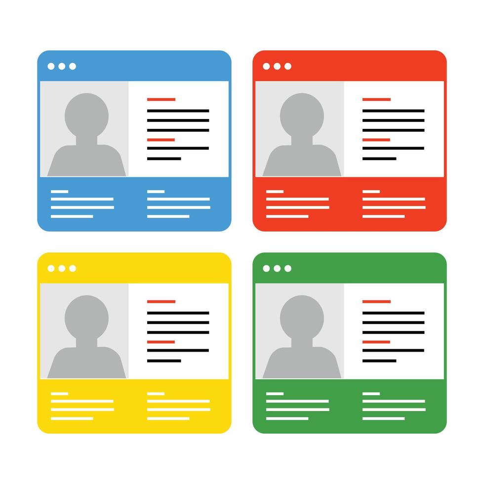 Set of flat design web icons. User profile. Vector illustration. id card template. Sticker templates, name tags, book name labels, labels marking the ownership of an item.