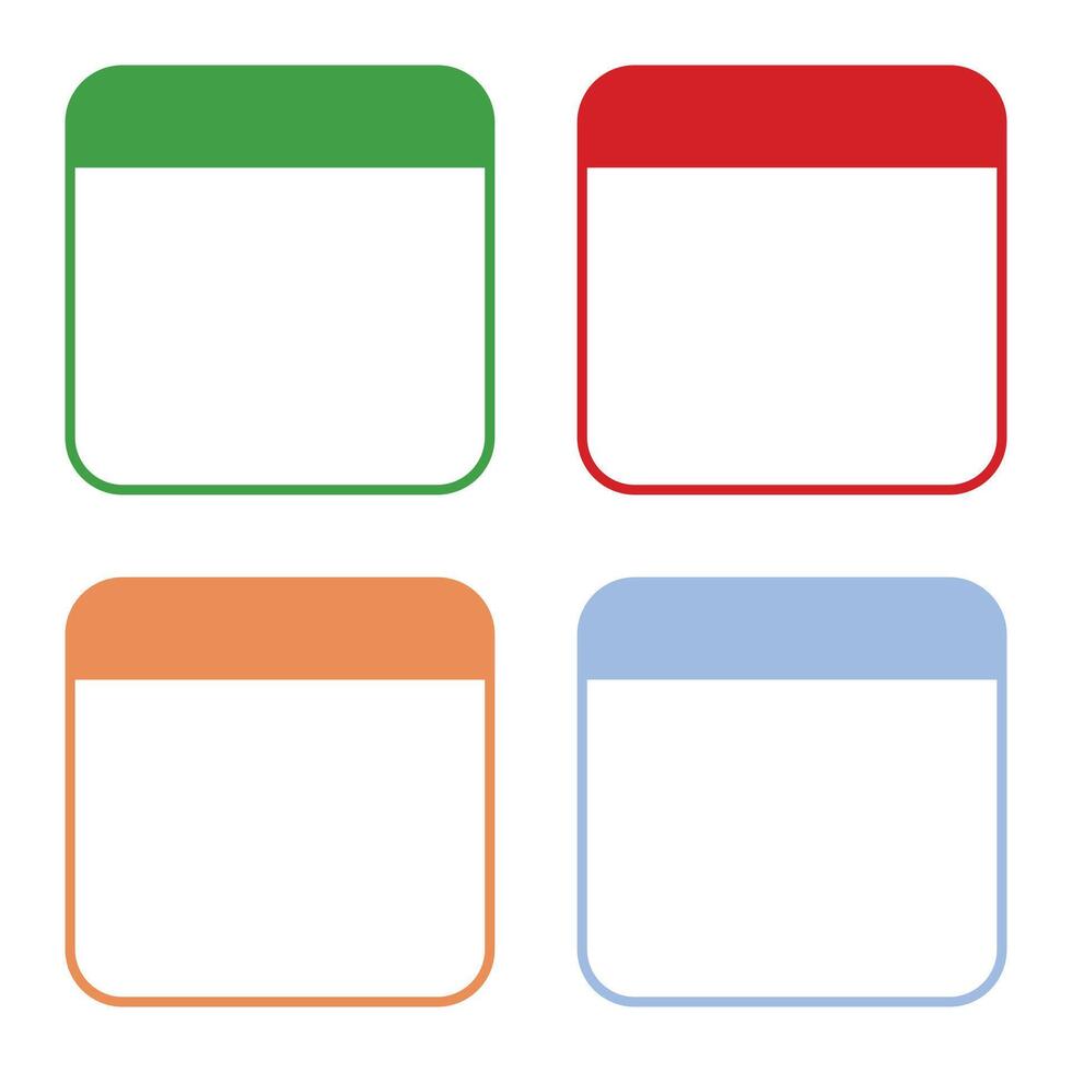 Set of colored blank calendar icons on white background. Vector illustration. id card, Sticker templates, name tags, book name labels, labels marking the ownership of an item.