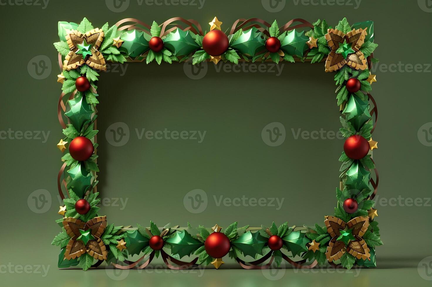 christmas decorations with a frame on a green background. photo