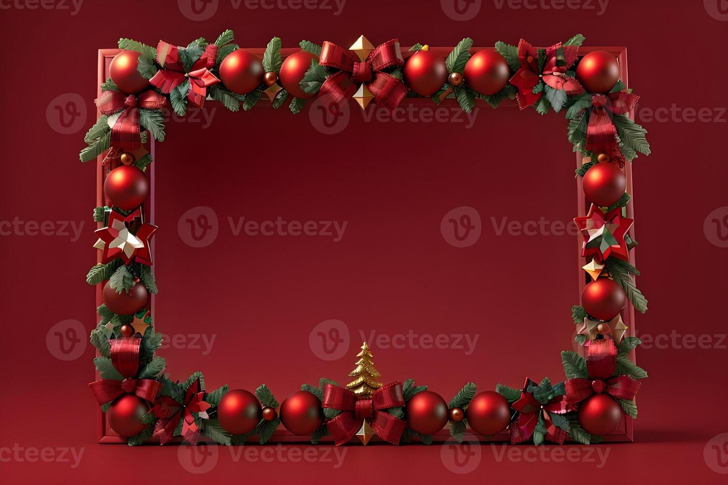 AI generated christmas decorations with a frame on a green background. photo