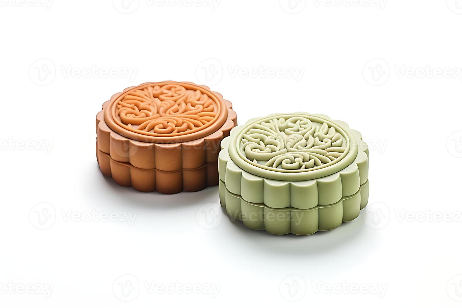 AI generated Traditional Chinese skin mooncakes for mid autumn festival with fruit, taro and matcha paste photo