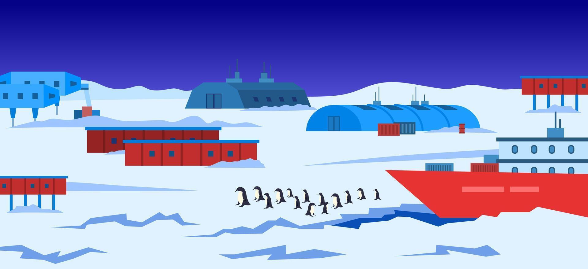 dibujos animados color antártico polar estación y paisaje escena concepto. vector
