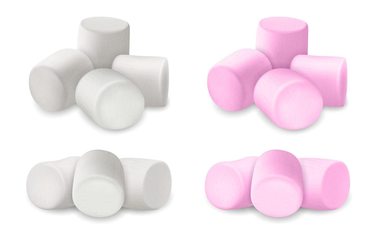 Realistic Detailed 3d Fluffy Marshmallows Set. Vector