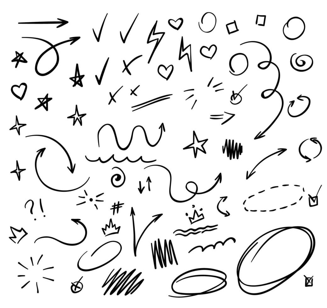 Doodle Swash Black Thin Line Set. Vector