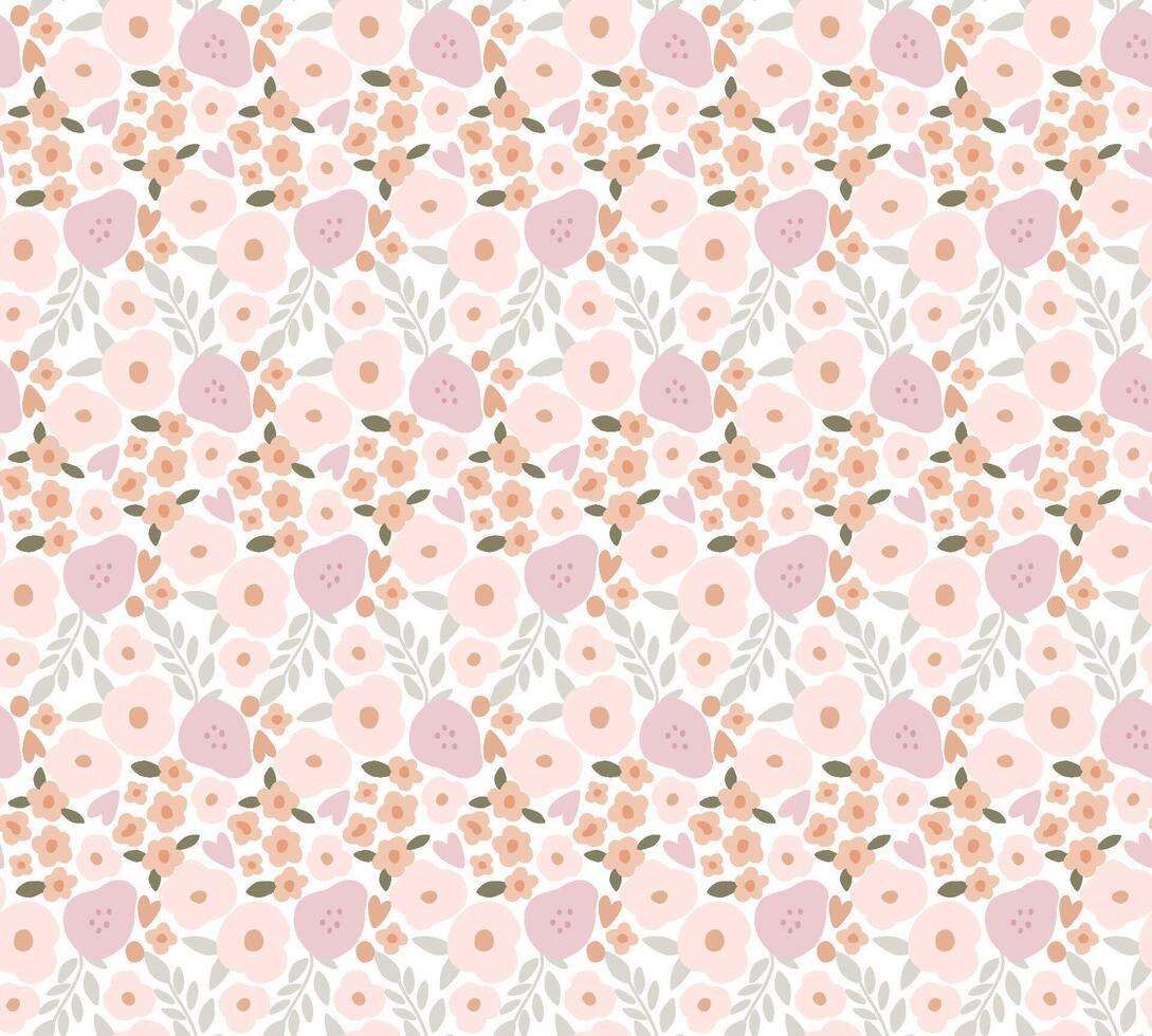 Pastel tiny flowers seamless pattern. Small hand drawn flowers for spring design, vector repeat background, gentle botanical print, wallpaper, hand drawn simple shapes of daisy, cottagecore textile.