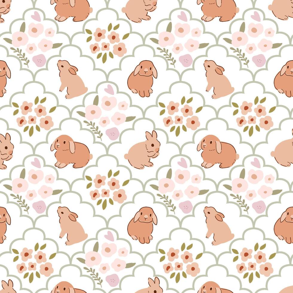 Damask hand drawn wallpaper. Pastel tiny flower seamless pattern. Vector floral spring design, repeat background, Cute Easter botanical print. Tulips, meadow flowers illustration. Rustic style