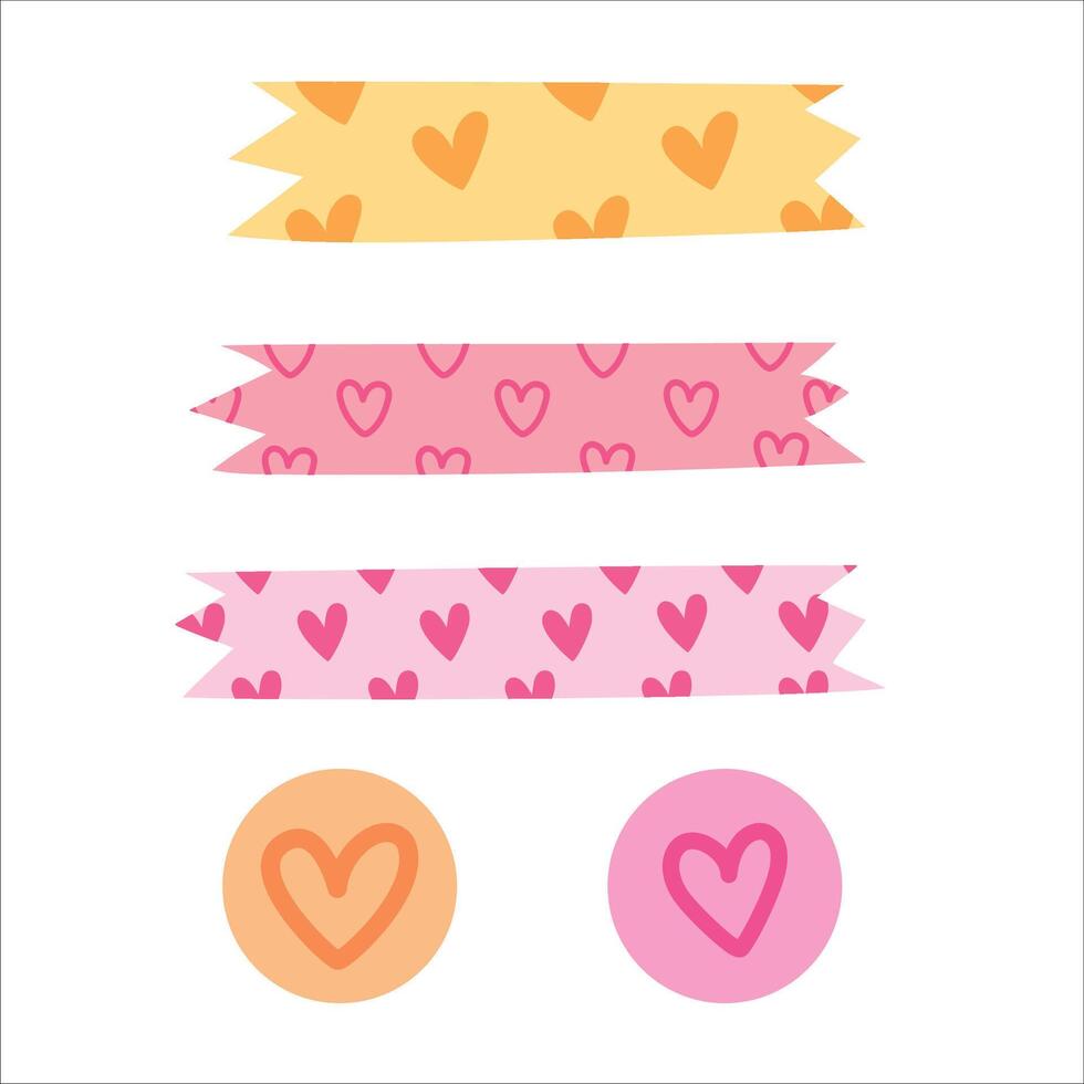 Love and heart washi tape sticker hand drawn doodle for planner, element and valentine vector