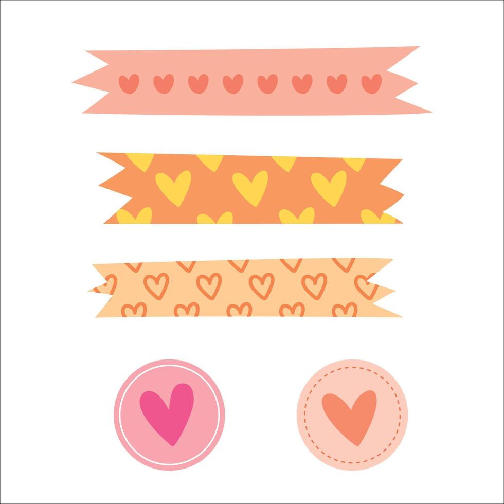 Love and heart washi tape sticker hand drawn doodle for planner, element and valentine vector