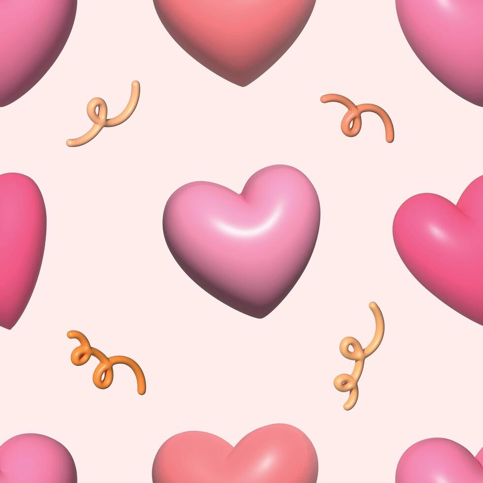 Heart 3D cartoon seamless pattern background  for valentine and love. Vector illustration