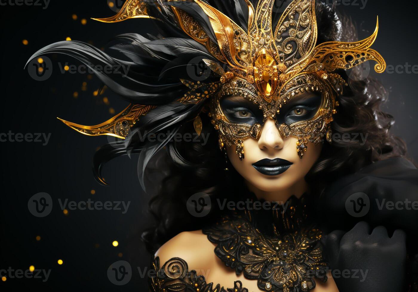 AI generated Venetian carnival costume mask. Tradition and glamour. photo
