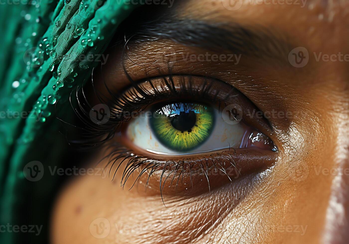 AI generated Close up of eyes of beautiful young Indian woman. Woman's Day. Tradition and culture. photo