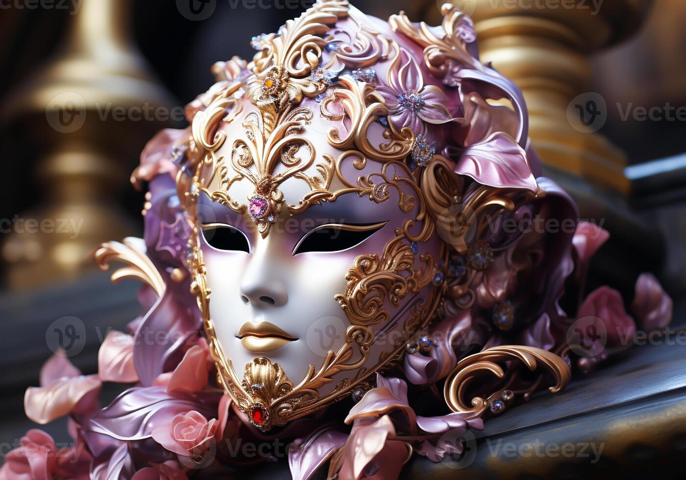 AI generated Venetian carnival mask. Tradition and glamour photo