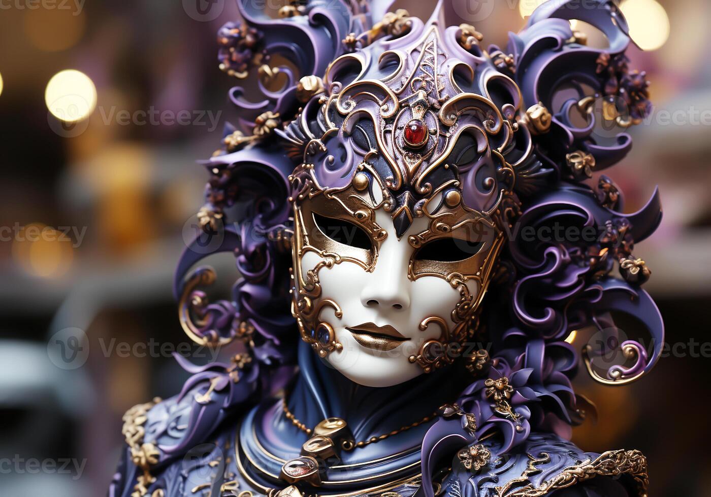 AI generated Venetian carnival costume mask. Tradition and glamour photo