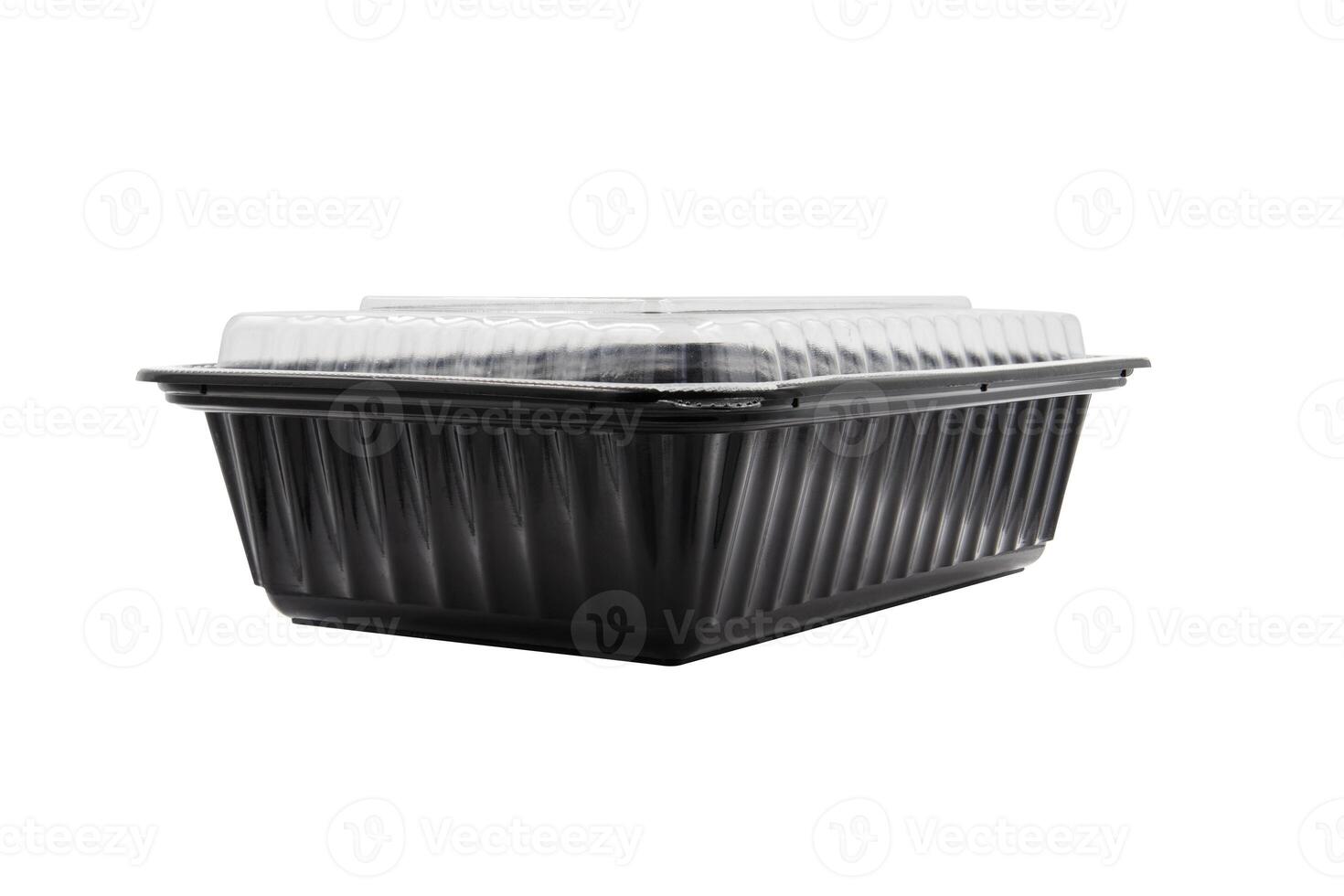Plastic Food Packaging Tray With Clear Plastic Cover isolated on white background photo
