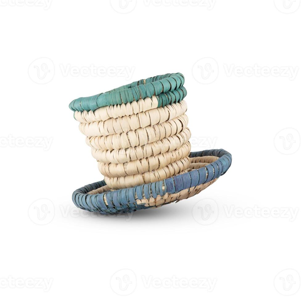 Rattan cup and coaster - bamboo wicker isolated on white background photo