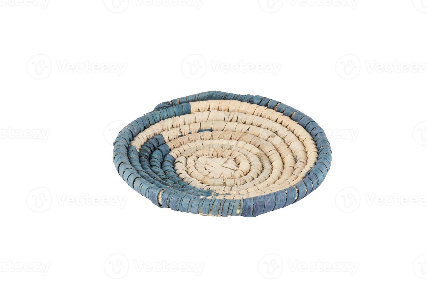 Rattan cup and coaster - bamboo wicker isolated on white background photo