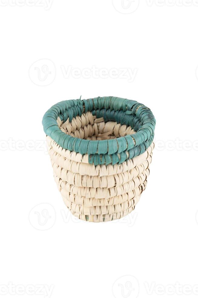 Rattan cup and coaster - bamboo wicker isolated on white background photo
