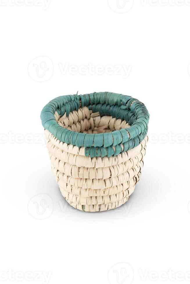 Rattan cup and coaster - bamboo wicker isolated on white background photo