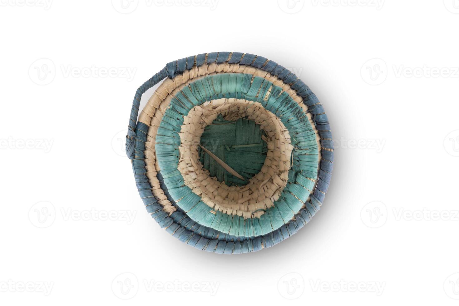 Rattan cup and coaster - bamboo wicker isolated on white background photo