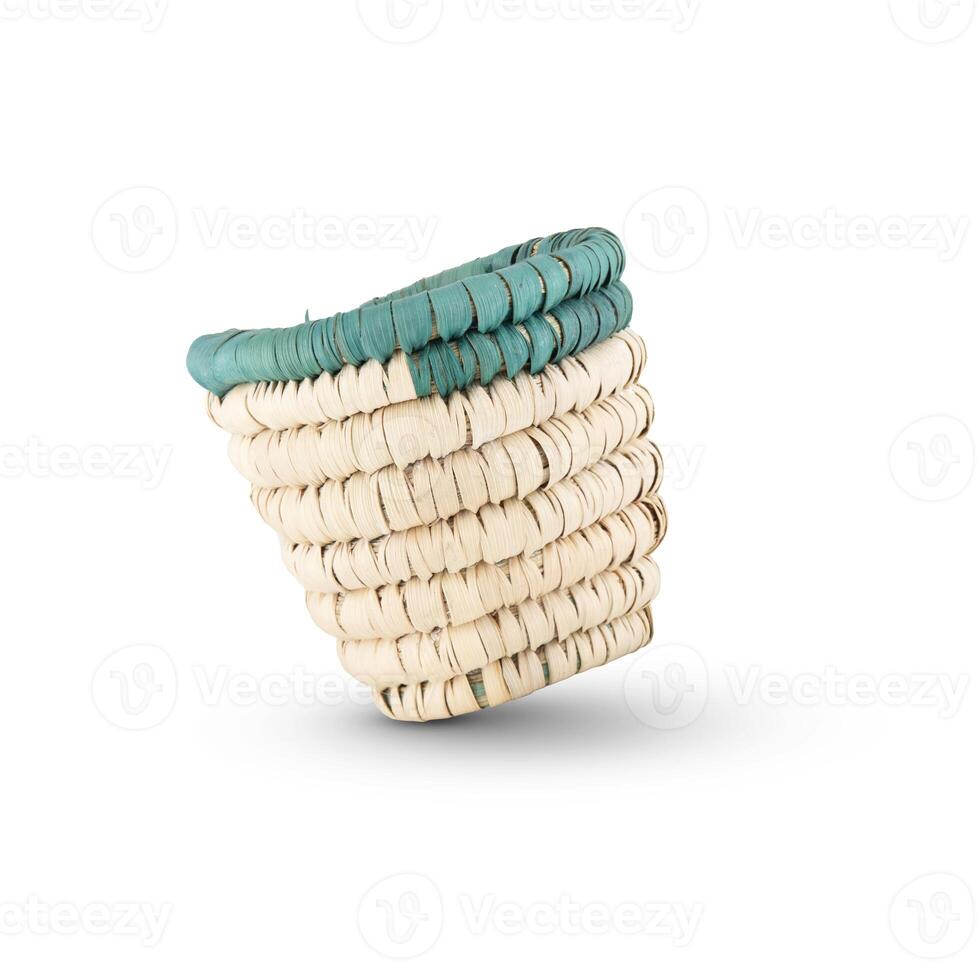 Rattan cup and coaster - bamboo wicker isolated on white background photo