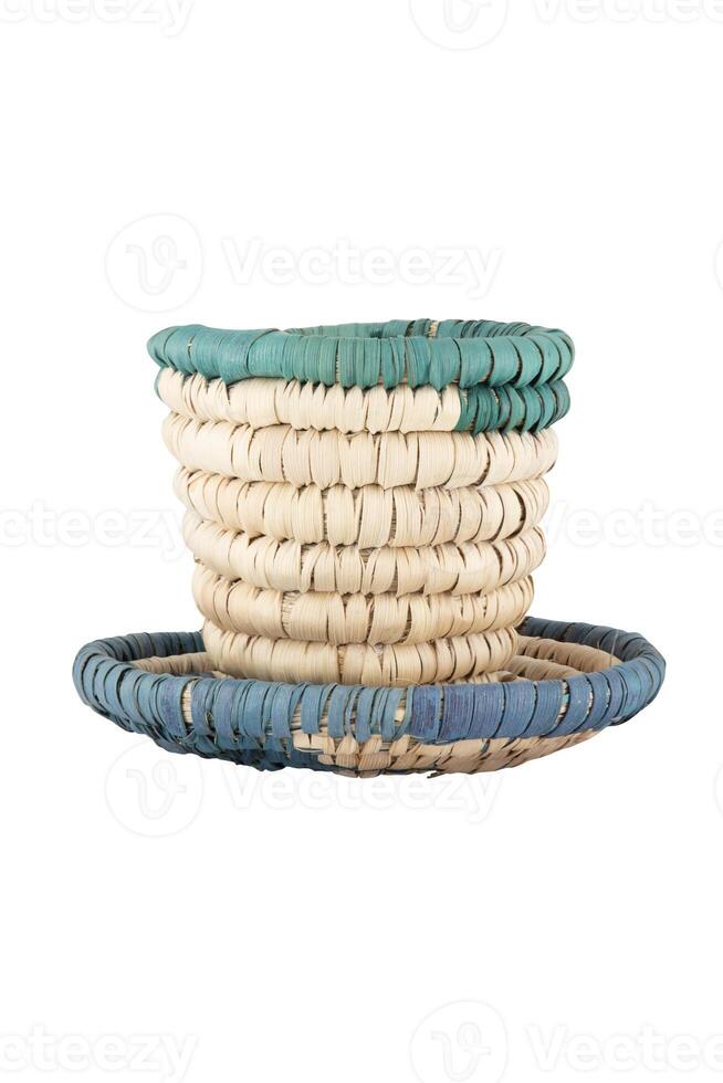 Rattan cup and coaster - bamboo wicker isolated on white background photo