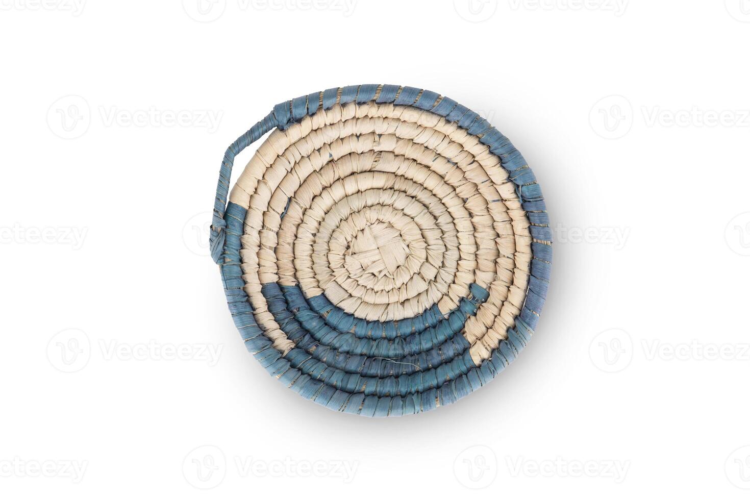 Rattan cup and coaster - bamboo wicker isolated on white background photo