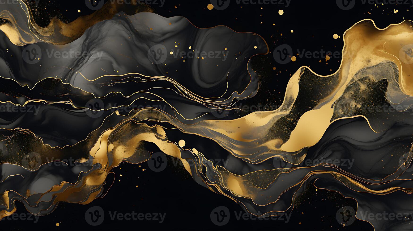 AI generated Fluid radiance, golden highlights in a black marble luxury pattern photo