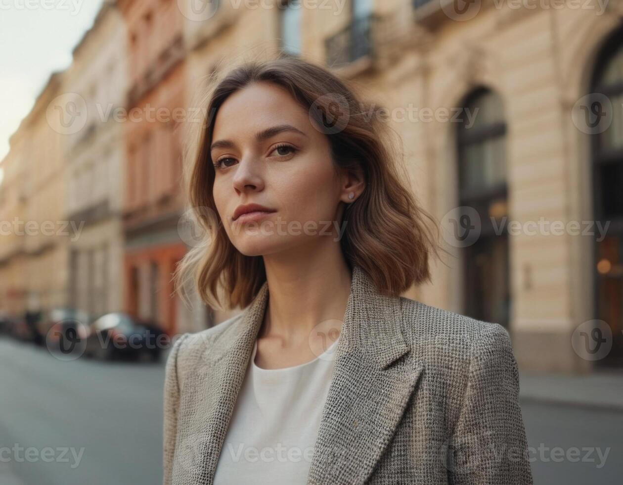 AI generated Portrait of a young woman in an urban environment. photo