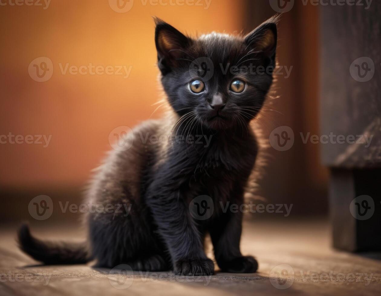 AI generated Images of a small black kitten. photo