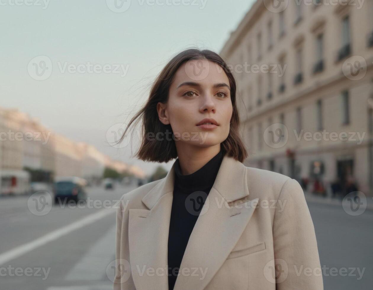 AI generated Portrait of a young woman in an urban environment. photo