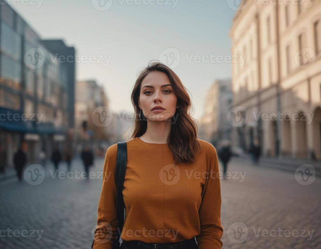 AI generated Portrait of a young woman in an urban environment. photo