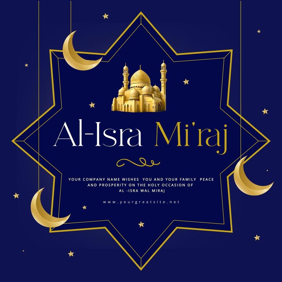 blue and gold isra miraj social media post for marketing template